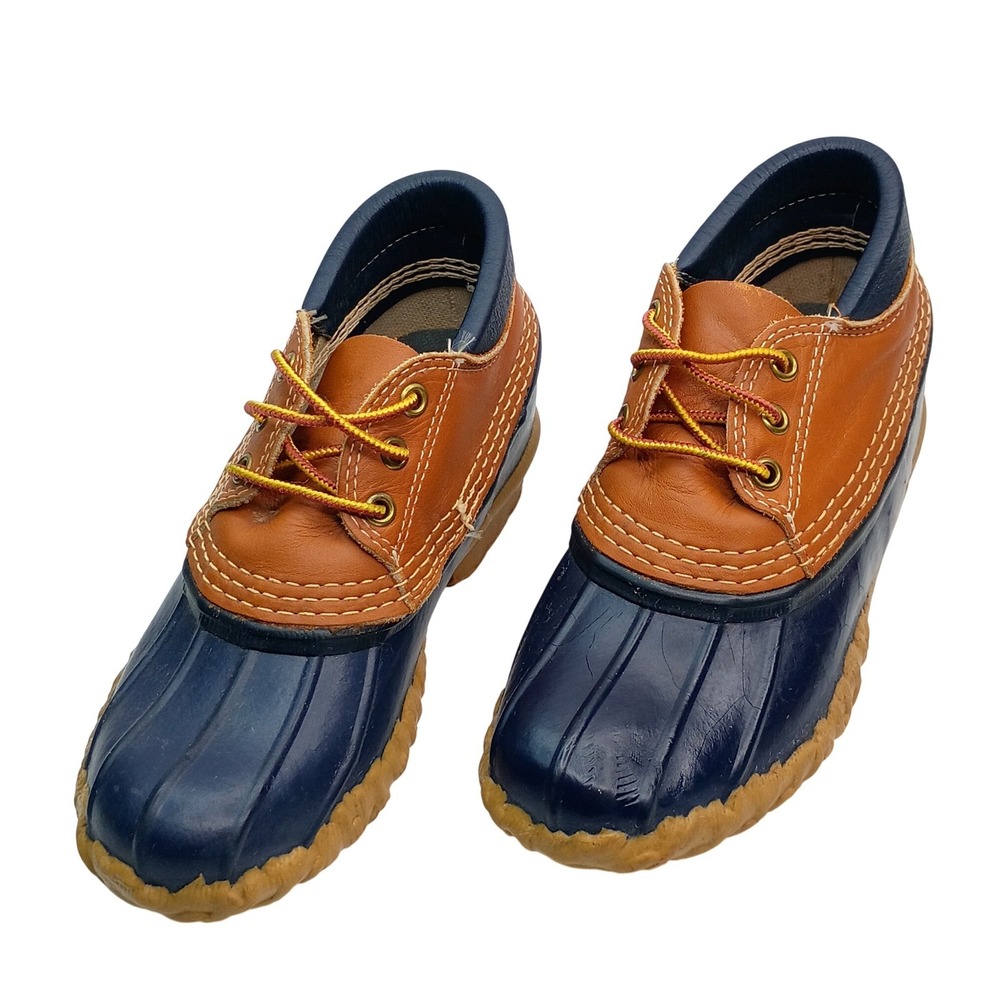 LL Bean Gum Shoe Duck Boots Women Size 5 Navy Blue Leather Rubber Waterproof